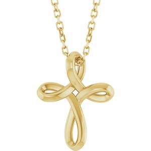 14K Yellow Gold Freeform Cross 16-18" Necklace