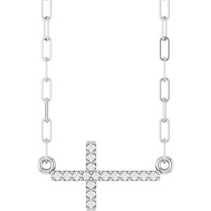 14K White Gold .06 CTW Natural Diamond Sideways Cross 18" Necklace