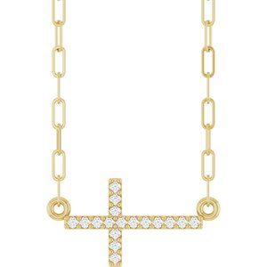 14K Yellow Gold .06 CTW Natural Diamond Sideways Cross 18" Necklace