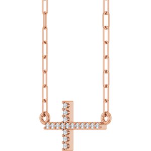 14K Rose Gold .06 CTW Natural Diamond Sideways Cross 18" Necklace