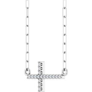 14K White Gold .06 CTW Natural Diamond Sideways Cross 18" Necklace