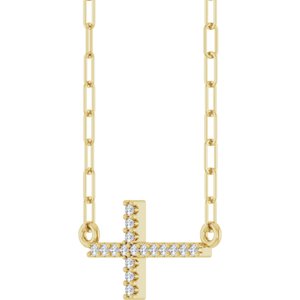 14K Yellow Gold .06 CTW Natural Diamond Sideways Cross 18" Necklace