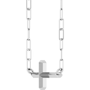 14K White Gold Sideways Cross 18" Necklace