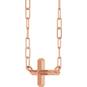 14K Rose Gold Sideways Cross 18" Necklace