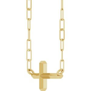 14K Yellow Gold Sideways Cross 18" Necklace