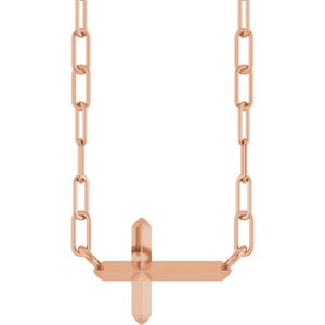 14K Rose Gold Sideways Cross 18" Necklace