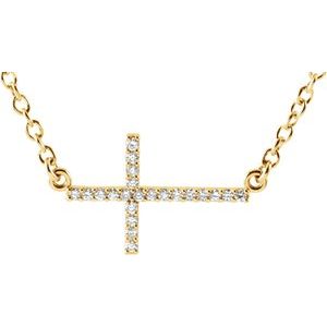14K Yellow Gold 1/10 CTW Natural Diamond Sideways Cross 16-18" Necklace