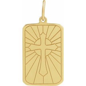14K Yellow Gold Cross Dog Tag Pendant