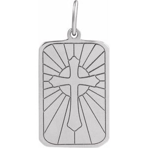 14K White Gold Cross Dog Tag Pendant