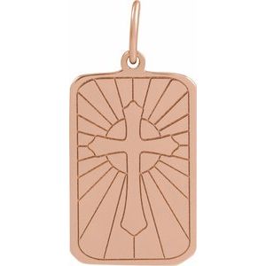 14K Rose Gold Cross Dog Tag Pendant