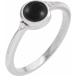 14K White Gold 8 mm Round Natural Black Onyx & .03 CTW Natural Diamond Ring
