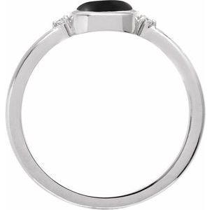14K White Gold 8 mm Round Natural Black Onyx & .03 CTW Natural Diamond Ring
