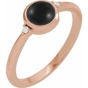 14K Rose Gold 8 mm Round Natural Black Onyx & .03 CTW Natural Diamond Ring