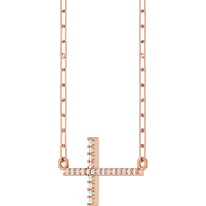 14K Rose Gold .08 CTW Natural Diamond Sideways Cross 18" Necklace
