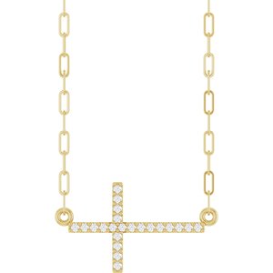 14K Yellow Gold .08 CTW Natural Diamond Sideways Cross 18" Necklace