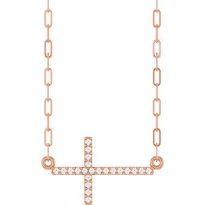 14K Rose Gold .08 CTW Natural Diamond Sideways Cross 18" Necklace