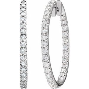 14K White Gold 3 CTW Natural Diamond Inside-Outside 35.3 mm Hoop Earrings