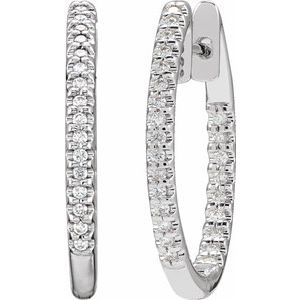 14K White Gold 1/4 CTW Natural Diamond Inside-Outside 20.8 mm Hoop Earrings