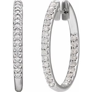 14K White Gold 3/4 CTW Natural Diamond Inside-Outside 26.7 mm Hoop Earrings