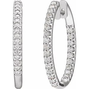 14K White Gold 1 CTW Natural Diamond Inside-Outside 27.8 mm Hoop Earrings