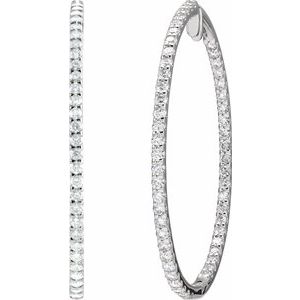 14K White Gold 5 CTW Natural Diamond Inside-Outside 51 mm Hoop Earrings