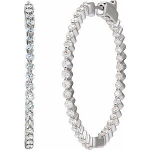 14K White Gold 2 CTW Natural Diamond Inside-Outside Hinged 36.9 mm Hoop Earrings
