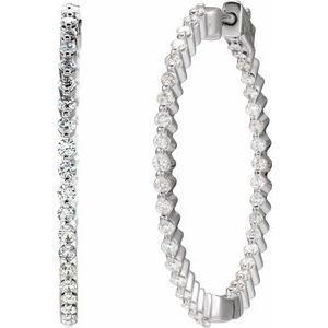 14K White Gold 1/2 CTW Natural Diamond Inside/Outside 32.5 mm Hoop Earring