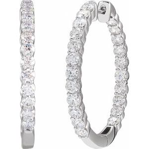14K White Gold 3 CTW Lab-Grown Diamond Inside-Outside Hinged 30 mm Hoop Earrings