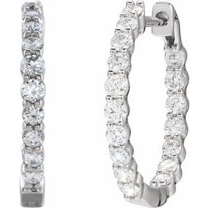 14K White Gold 1 CTW Lab-Grown Diamond Inside-Outside Hinged 19.3 mm Hoop Earrings
