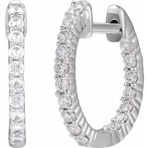 14K White Gold 1/2 CTW Natural Diamond Inside-Outside Hinged 14.5 mm Hoop Earrings