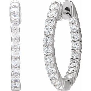 14K White Gold 3/4 CTW Natural Diamond Inside-Outside Hinged 17.2 mm Hoop Earrings