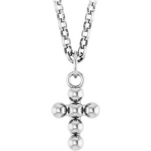 14K White Gold Beaded Cross 18" Necklace