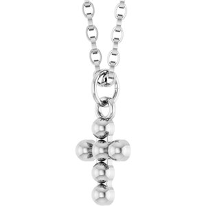 14K White Gold Beaded Cross 18" Necklace