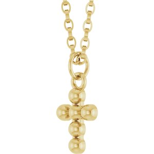 14K Yellow Gold Beaded Cross 18" Necklace