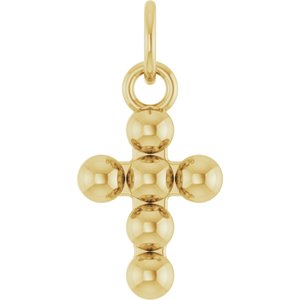 14K Yellow Gold Beaded Cross Pendant