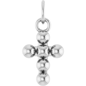 14K White Gold Beaded Cross Pendant