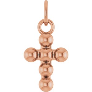 14K Rose Gold Beaded Cross Pendant