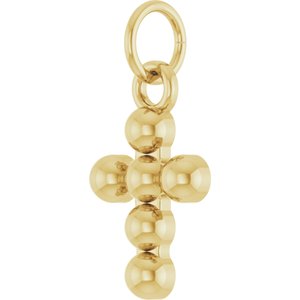 14K Yellow Gold Beaded Cross Pendant