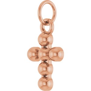 14K Rose Gold Beaded Cross Pendant