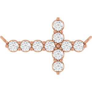 14K Rose Gold 1/4 CTW Natural Diamond Sideways Cross Necklace Center