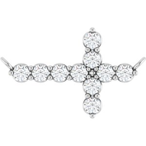 14K White Gold 1/4 CTW Natural Diamond Sideways Cross Necklace Center