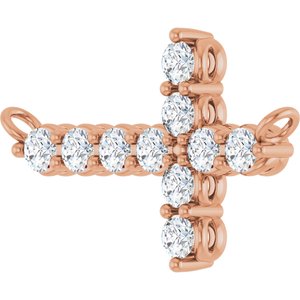 14K Rose Gold 1/3 CTW Lab-Grown Diamond Sideways Cross Necklace Center