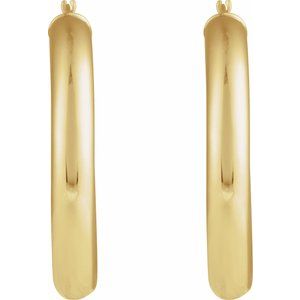 14K Yellow Gold Round Tube 35 mm Hoop Earrings