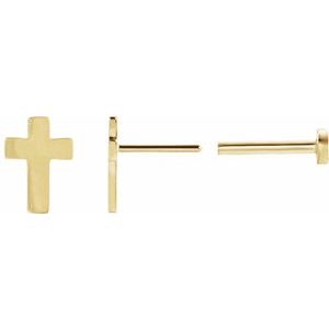 14K Yellow Gold 7x5 mm Cross Earring