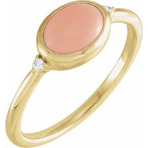 14K Yellow Gold Natural Pink Coral & .03 CTW Natural Diamond Ring