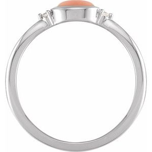 14K White Gold Natural Pink Coral & .03 CTW Natural Diamond Ring