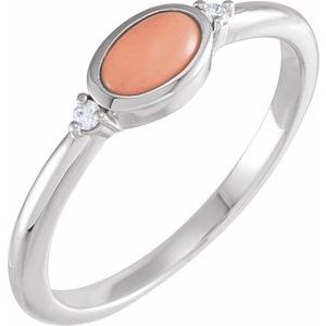 Platinum Natural Pink Coral & .03 CTW Natural Diamond Ring