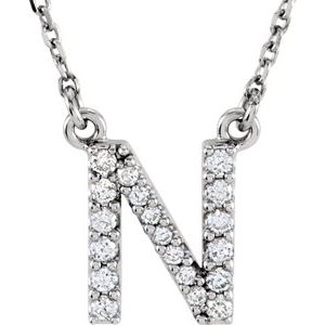 14K White Gold 1/8 CTW Natural Diamond Initial N 16" Necklace