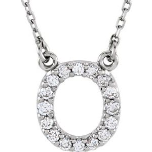 14K White Gold 1/6 CTW Natural Diamond Initial O 16" Necklace