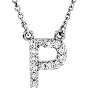 14K White Gold 1/8 CTW Natural Diamond Initial P 16" Necklace